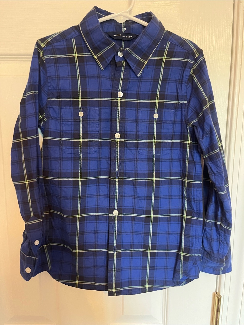 Janie and Jack Boys Blue Plaid Button-Down Shirt with Yellow Accents